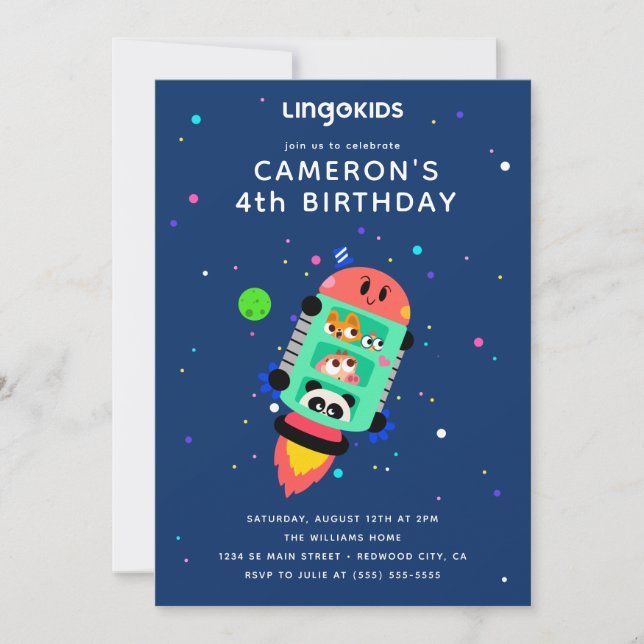 Convites Lingokids Rocket Ship Birthday (Frente)