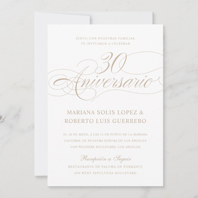 Convites Língua Espanhola 30 Aniversario de Bodas Wedding (Frente)