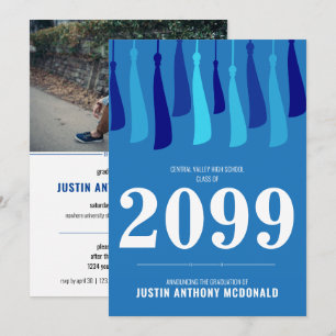 Convites Linha Azul de Borlas Foto Graduação