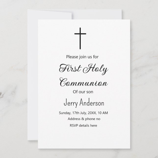 Convites Linha católica de primeira comunhão simples QR mín (Frente)