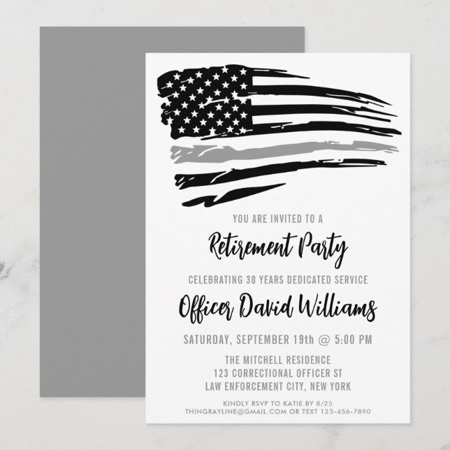 Convites Linha Cinza Fina Aposentadoria de Oficial Correcio (Frente/Verso)