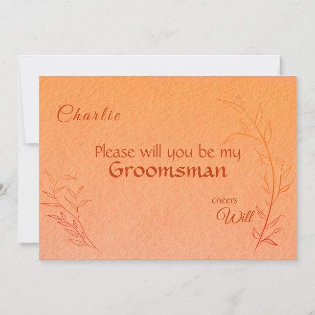 Convites Linha de arte de folhas em laranja queimado no out (Frente)