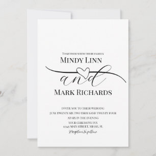 Convites Linha de Coração Romântica Script Preto Verde Casa