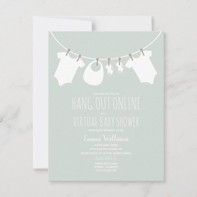 Convites Linha de Fechamento do Chá de fraldas Virtual Blue (Frente)