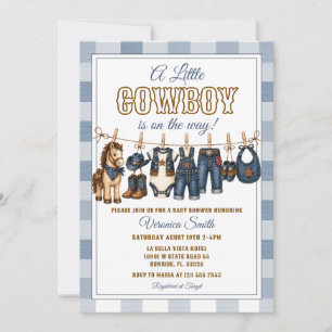 Convites Linha de Roupas de Baby Shower Cowboy Cute Denim