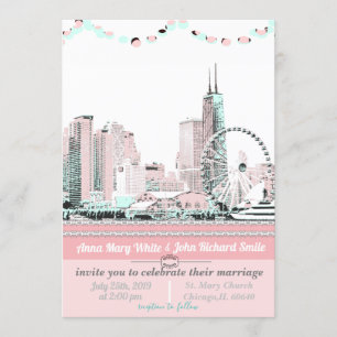 Convites Linha do Skyline da Cidade de Chicago Elegante Mod