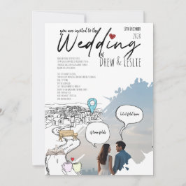 Convites Linha do Tempo de História de Amor Ilustrada Casam