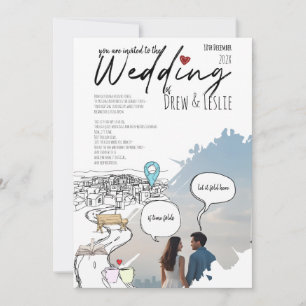 Convites Linha do Tempo de História de Amor Ilustrada Casam