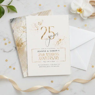 Convites Linha Dourada Floral 25º Aniversário ID1169
