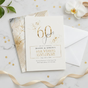 Convites Linha Dourada Floral 60º Aniversário ID1169