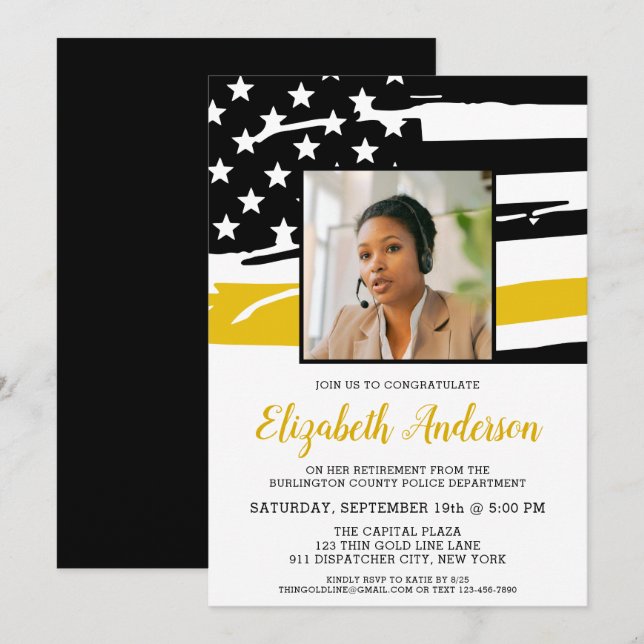 Convites Linha Dourada Mínima de Fotografia Personalizada d (Frente/Verso)