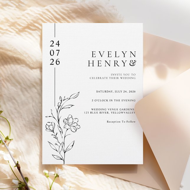 Convites Linha Floral Chic Moderna Casamento Elegante (Criador carregado)
