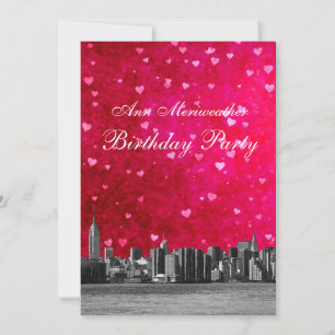 Convites Linha NYC Skyline Rosa Quente Vermelho Coração Ani