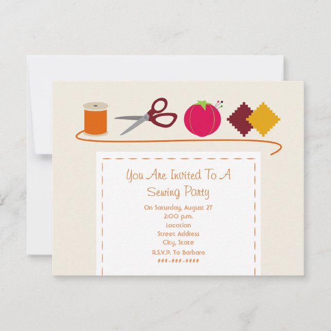 Convites Linha Sewing do partido, tesouras, coxim do Pin, (Frente)