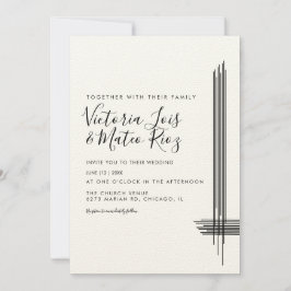 Convites Linhas Abstratas Preto Branco Bege Casamento 