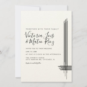 Convites Linhas Abstratas Preto Branco Bege Casamento 