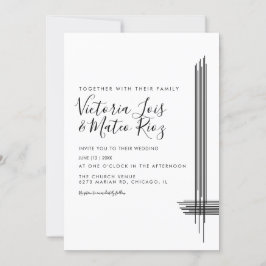 Convites Linhas Abstratas Preto Branco Casamento Moderno