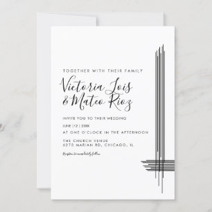 Convites Linhas Abstratas Preto Branco Casamento Moderno