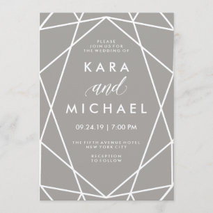 Convites Linhas Brancas Geométricas em Casamento de Cinzas 