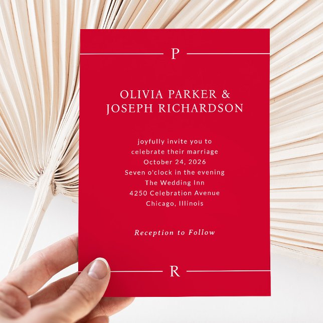 Convites Linhas Modernas e Monograma | Casamento Vermelho d (Criador carregado)