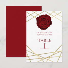 Convites Linhas Rosa Vermelho & Dourado Número de Mesa Flor