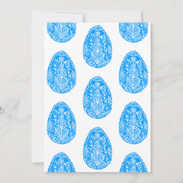 Convites Linocut de Ovo de Páscoa Floral Azul