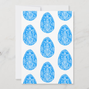 Convites Linocut de Ovo de Páscoa Floral Azul