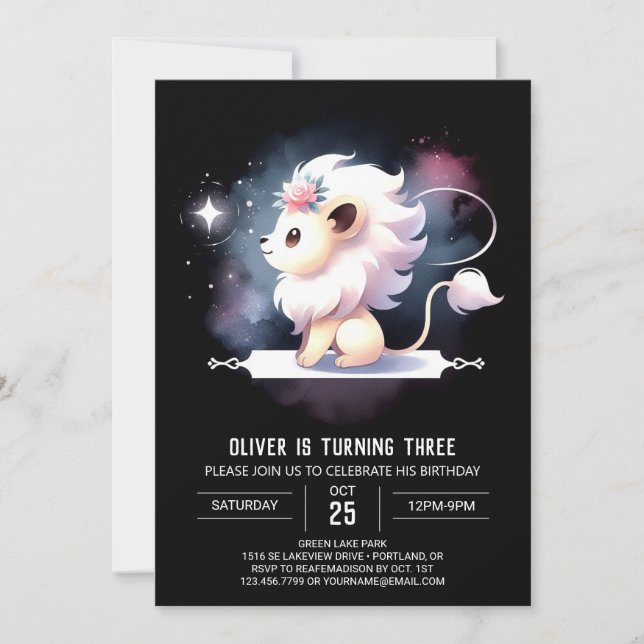 Convites Lion Birthday de Fantasia Bonita (Frente)