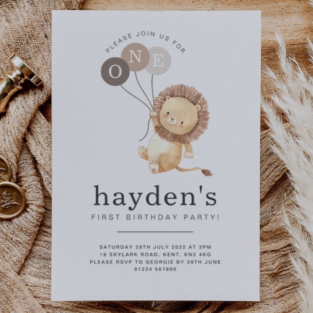 Convites Lion Brown Balloons - UM (Criador carregado)