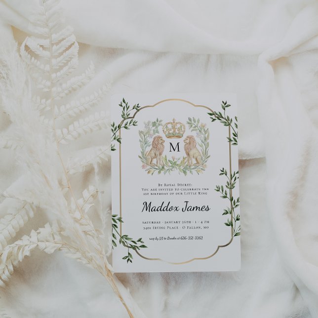 Convites Lion Crest | Regal Little King primeiro aniversari (Criador carregado)