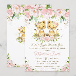 Convites Lion Cubs Blush Pink Floral Chá de fraldas