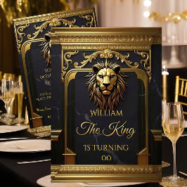 Convites Lion Head King Marble Black Gold Birthday Party