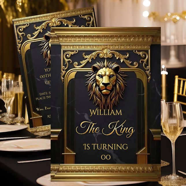 Convites Lion Head King Marble Black Gold Birthday Party (Criador carregado)