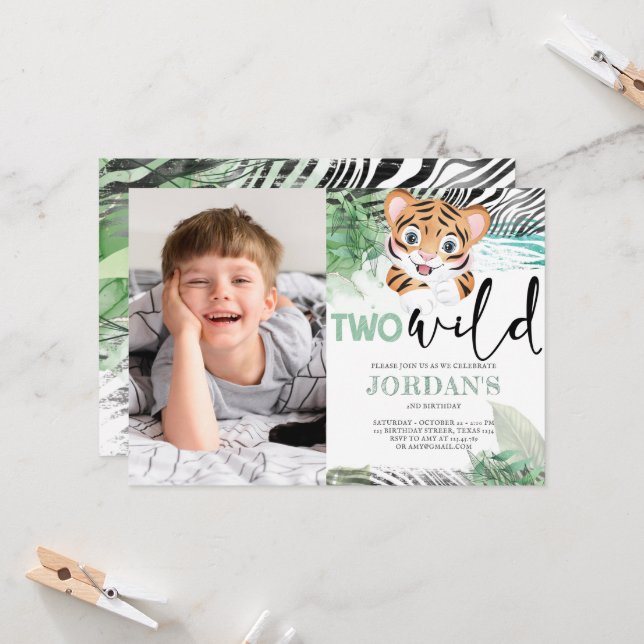 Convites Lion Jungle Cute Second Birthday Photo Invitation (Frente/Verso In Situ)