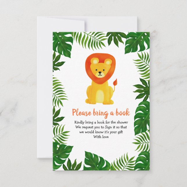 Convites Lion Jungle Safari Animal | Forest Traga Um Livro (Frente)