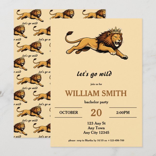 Convites Lion King Bachelor Party Invitation (Frente/Verso)