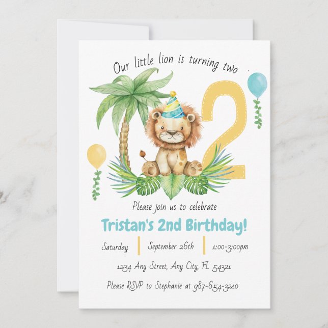 Convites Lion Safari 2nd Birthday Invitation (Frente)