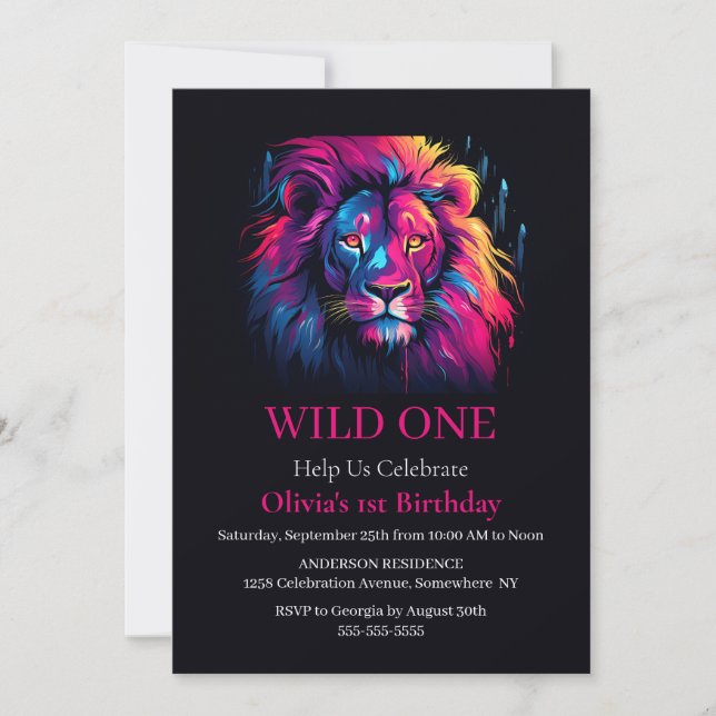 Convites Lion Wild One Birthday (Frente)