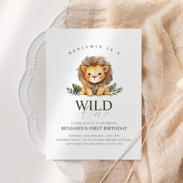 Convites Lion Wild One Birthday Invitation (Criador carregado)
