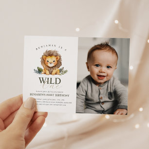Convites Lion Wild One Birthday Photo Invitation