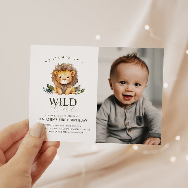 Convites Lion Wild One Birthday Photo Invitation (Criador carregado)