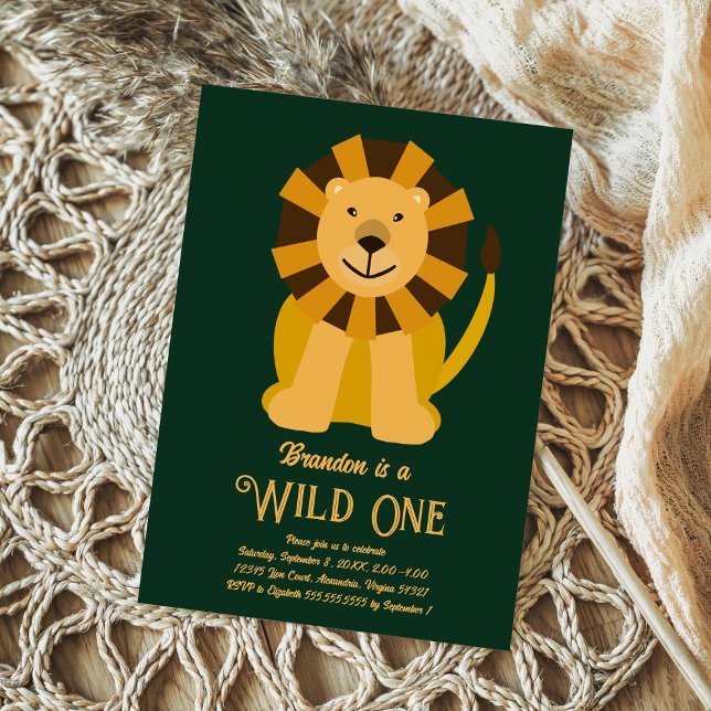 Convites Lion Wild One First Birthday, Foto Safari Selva (Criador carregado)