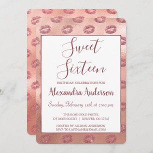 Convites Lipstick Kisses Rosa Dourado Doce Doce Dezesseis A