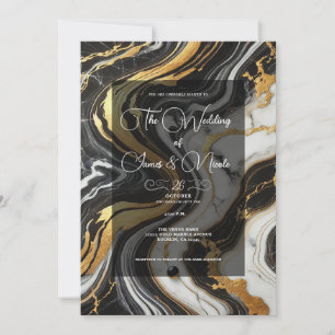 Convites Liquido Dourado Preto Branco Mármore Visual Casame