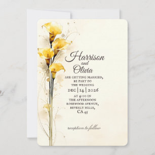 Convites Lírio Amarelo Simples Cala Aquarela Floral Casamen