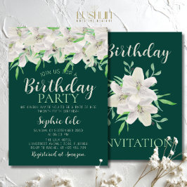 Convites Lírio Branco Aniversário Floral Verde Esmeralda El