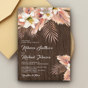 Convites Lírio Branco Floral Palma Pampas Celeiro Madeira C