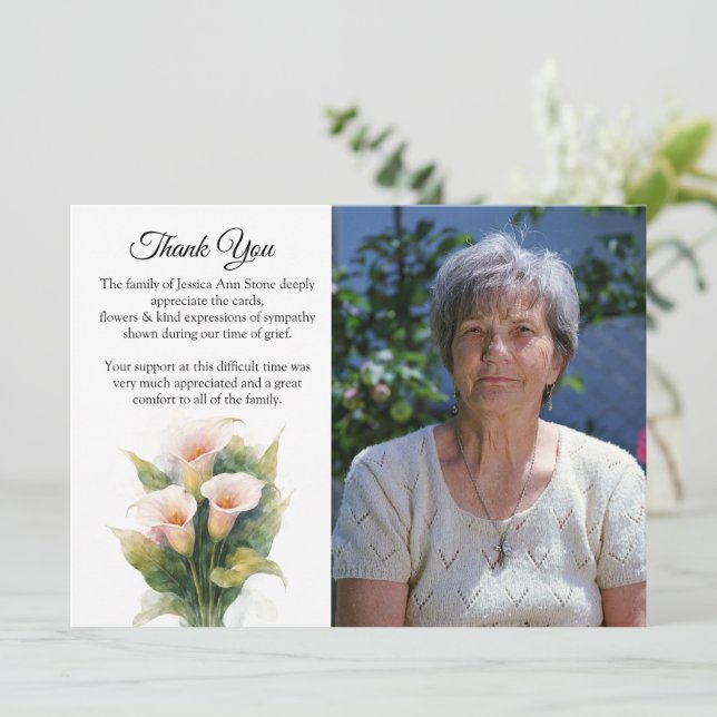 Convites Lírio Calla Floral Funeral Morte Obrigado  (Em pé/Frente)