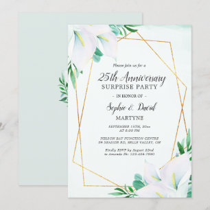 Convites Lírio-de-água Branco Geométrico de 25º Aniversário