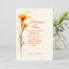 Convites Lírio de Água Classy Laranja Aquarela Floral Casam